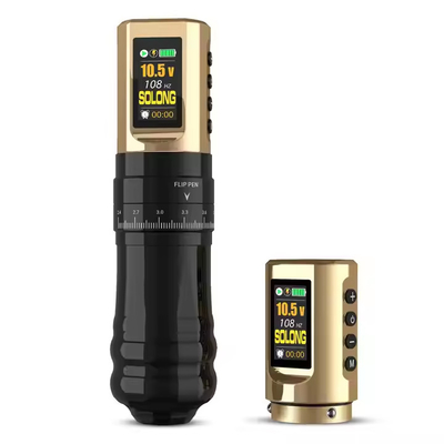 kopen Gouden-Zwarte Nieuwe Design High Cost Performance Draadloze Tattoo Machine Pen Met Dubbele Gouden Batterijen online vervaardiging