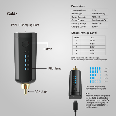 Solong 1600 Mah Tattoo draadloze batterij PCA Tattoo batterijpakket